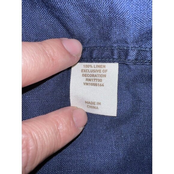 MERONA Navy Linen Button Down Short Sleeve Shirt Embroidered Sz XXL - Picture 7 of 8